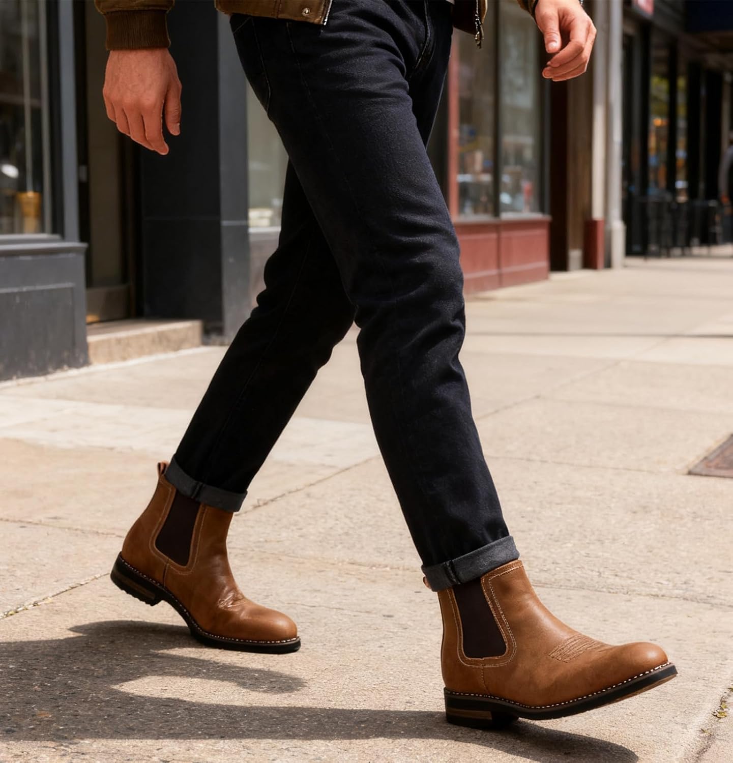 DADAWEN Cowboy Boots for Men Square Toe Chelsea Boots Mens Western Boots Slip On Casual Retro Ankle Boots