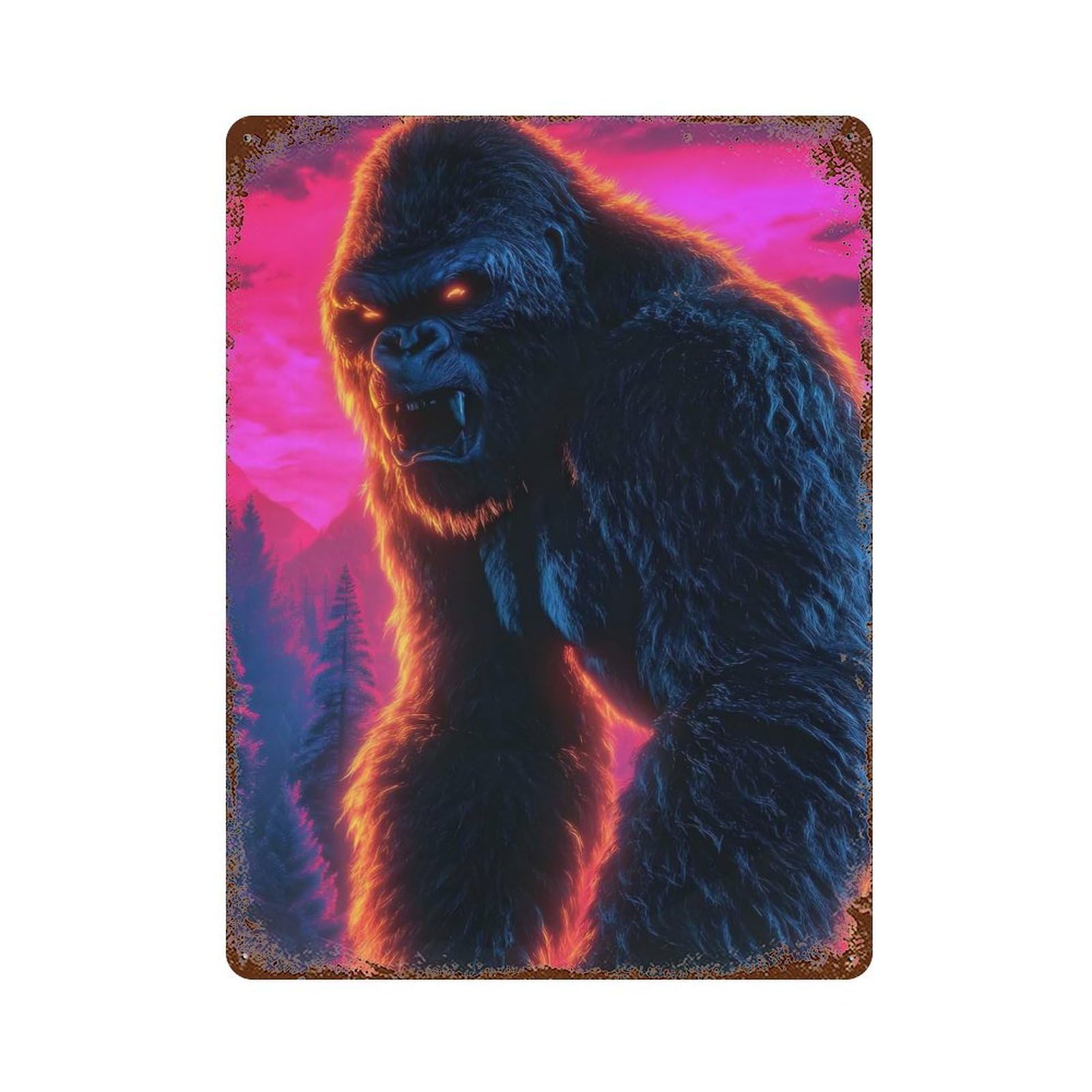 Furious Gorilla with Glowing Eyes Rusty Metal Tin Sign 15.7"x11.8", for Farmhouse, Kitchen And Entryway Decor, Rustic Home Decor