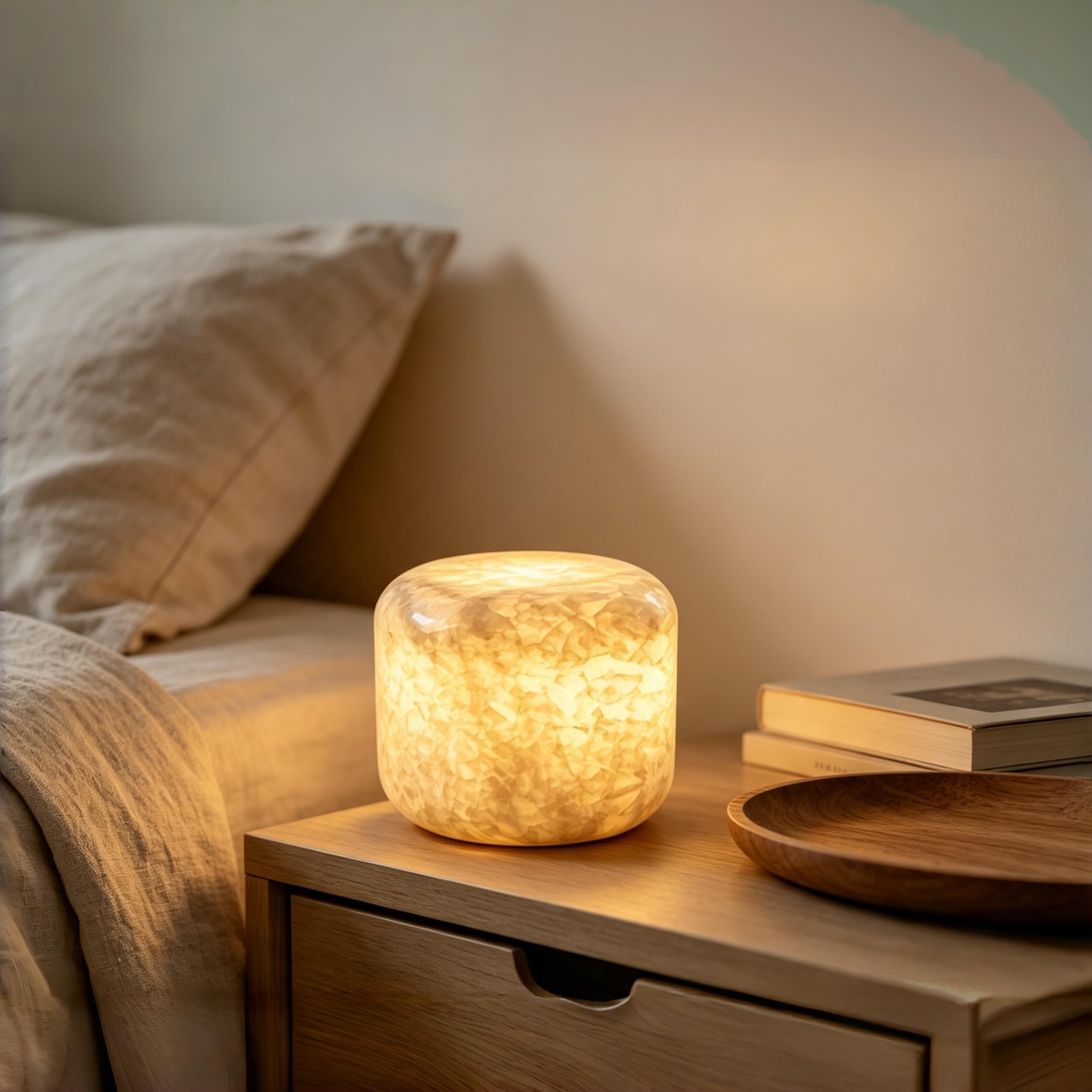 Natural Marble Lamp Cordless Touch Control Night Light Rechargeable Small Marble Table Lamp, Dimming Warm Glow Portable Marble Touch Lamp for Bedroom, Living Room, Decor Gift (Glacier Jade-Pure White)