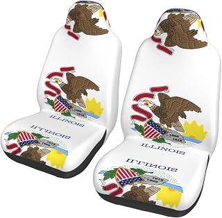 Illinois State Flag Car Seat Covers,Fabric Front Seat Cover,Airbag Compatible, Automotive Comfort,Trucks,SUV