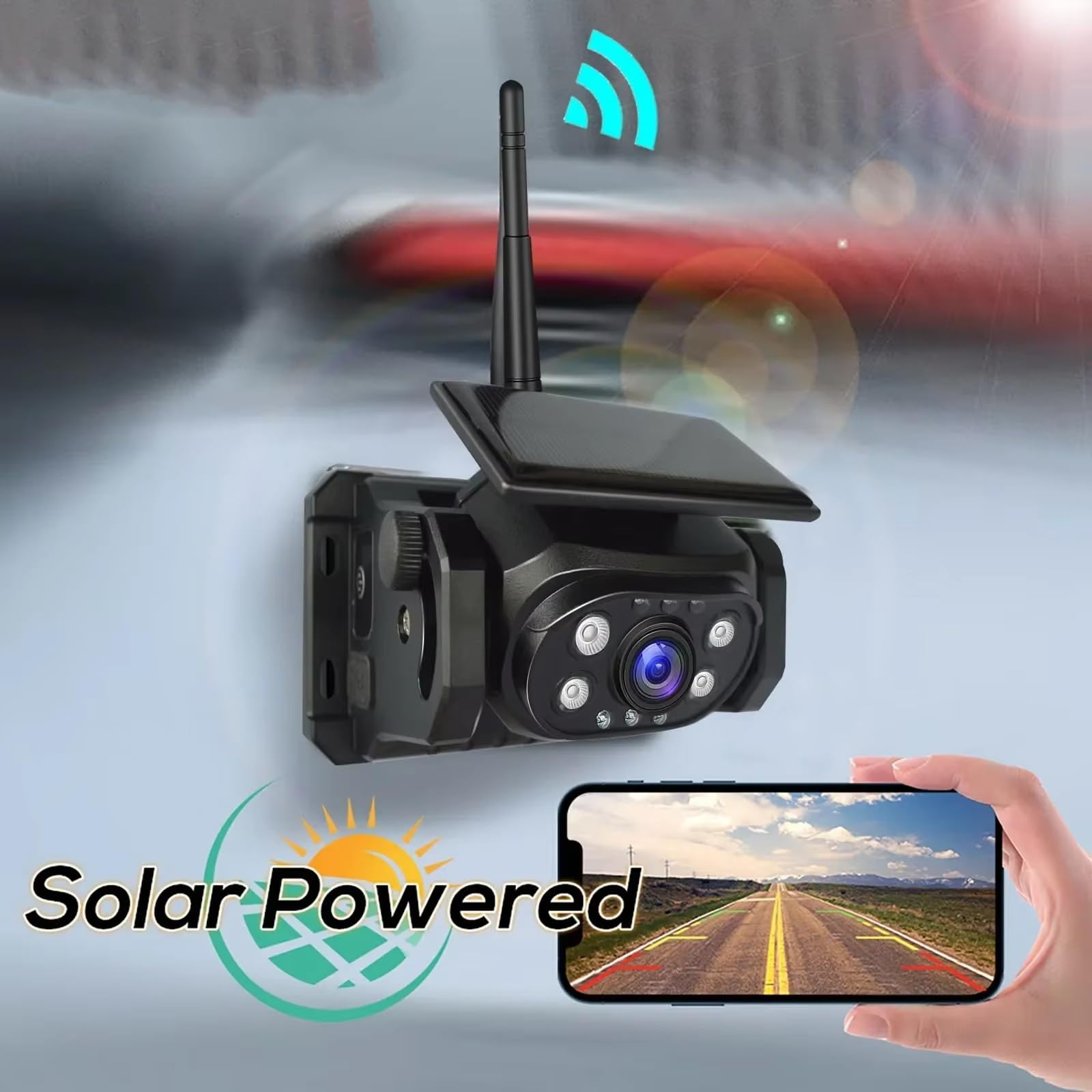 Lente Punto Ciego Respaldo Inversa Magnética Energía Solar WiFi Inalámbrica Teléfono Móvil iPhone Android con Batería Integrada para Camión Camper Protección estacionar