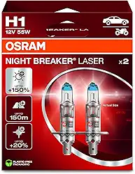 OSRAM Night Breaker Laser H1, +150% mais brilho, lâmpada de farol de halogêneo, 64150NL-2HB, carro de 12 V, caixa suspensa (2 lâmpadas), branco