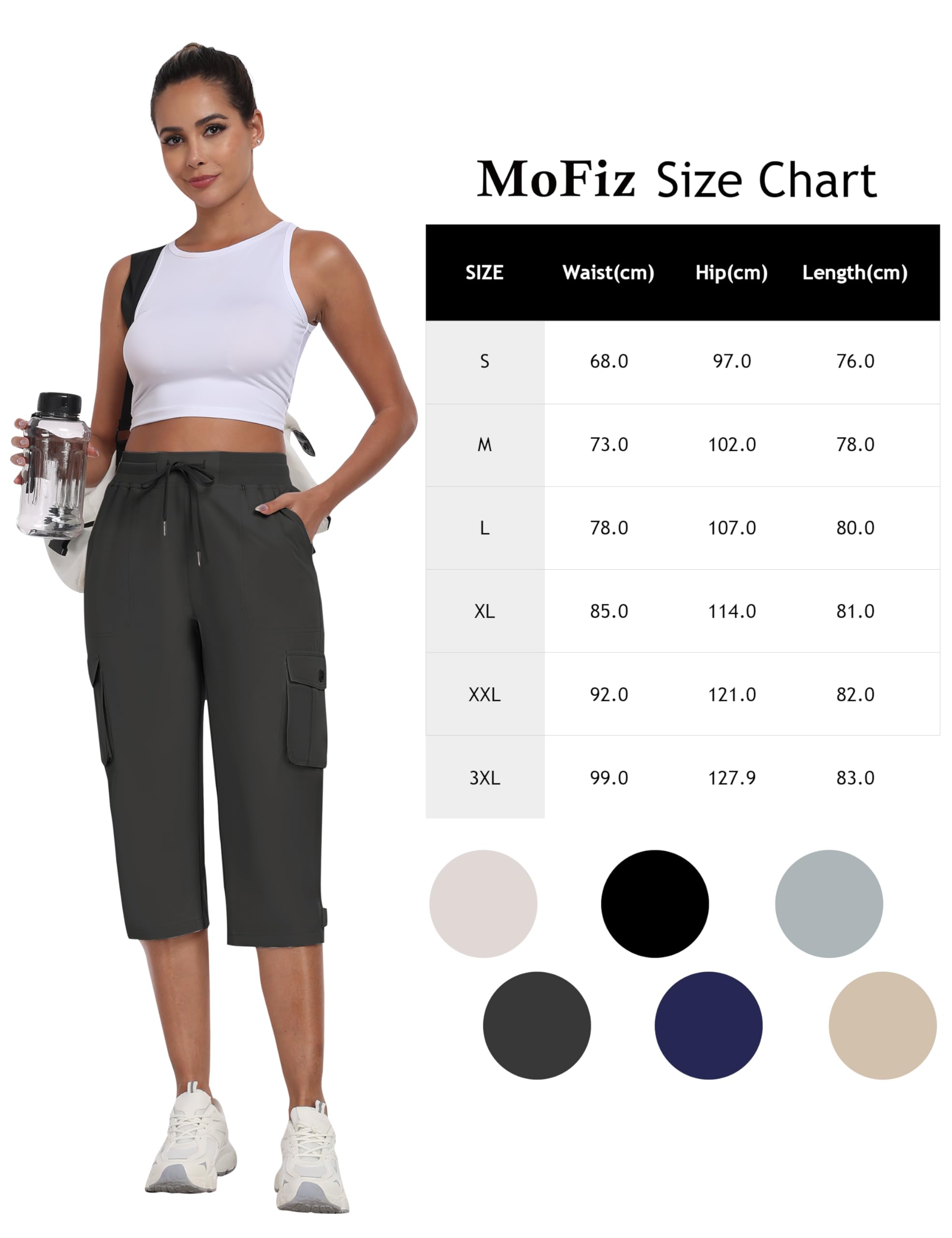 MoFiz Damen Cargo Caprihose 3/4 Wanderhose Leicht Outdoor Cargohose Schnell Trocknend Atmungsaktiv Trekkinghose mit Tasche