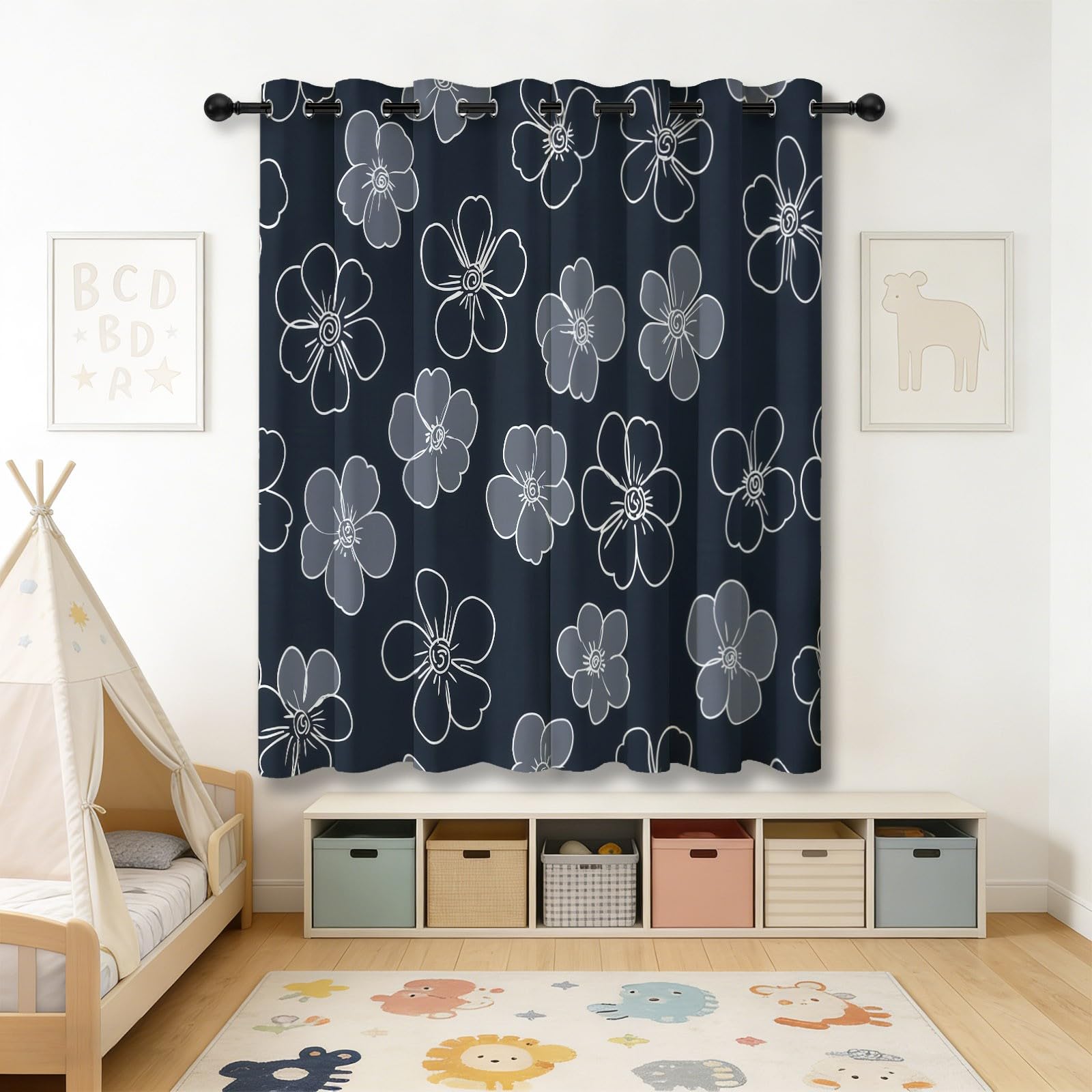 Natur Minimalistisch Vorhänge mit Ösen, Dunkelgrau Blickdichte Vorhänge Wohnzimmer Schlafzimmer, Handgezeichnet Blumen Linien Maschine Waschbar Fenster Verdunkelungsvorhänge, H215 x B110 cm 2 Stück