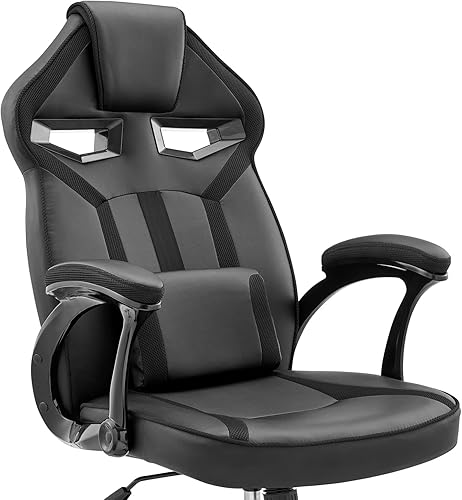 Miniatura 14 de Armen Living Aspect - Silla de carreras con almohada de apoyo lumbar, rotación de 360° de altura ajustable para oficina o juegos, piel sintética