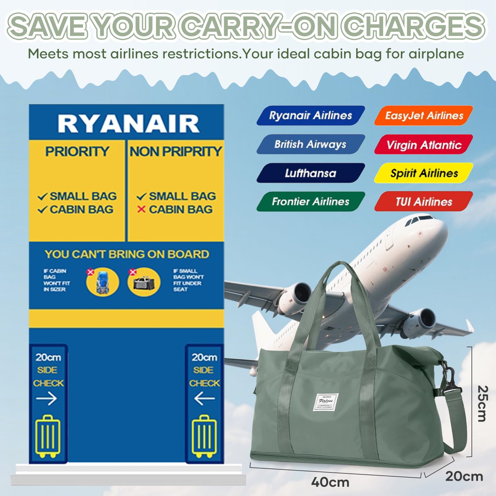 Reisetasche Damen Sporttasche 40x30x20 Ryanair Handgepäck Tasche Weekender Bag Schwimmtasche Wasserdicht Travel Duffle Bag Wickeltasche Trainingstasche Frauen für Reise Gym,J3-Green