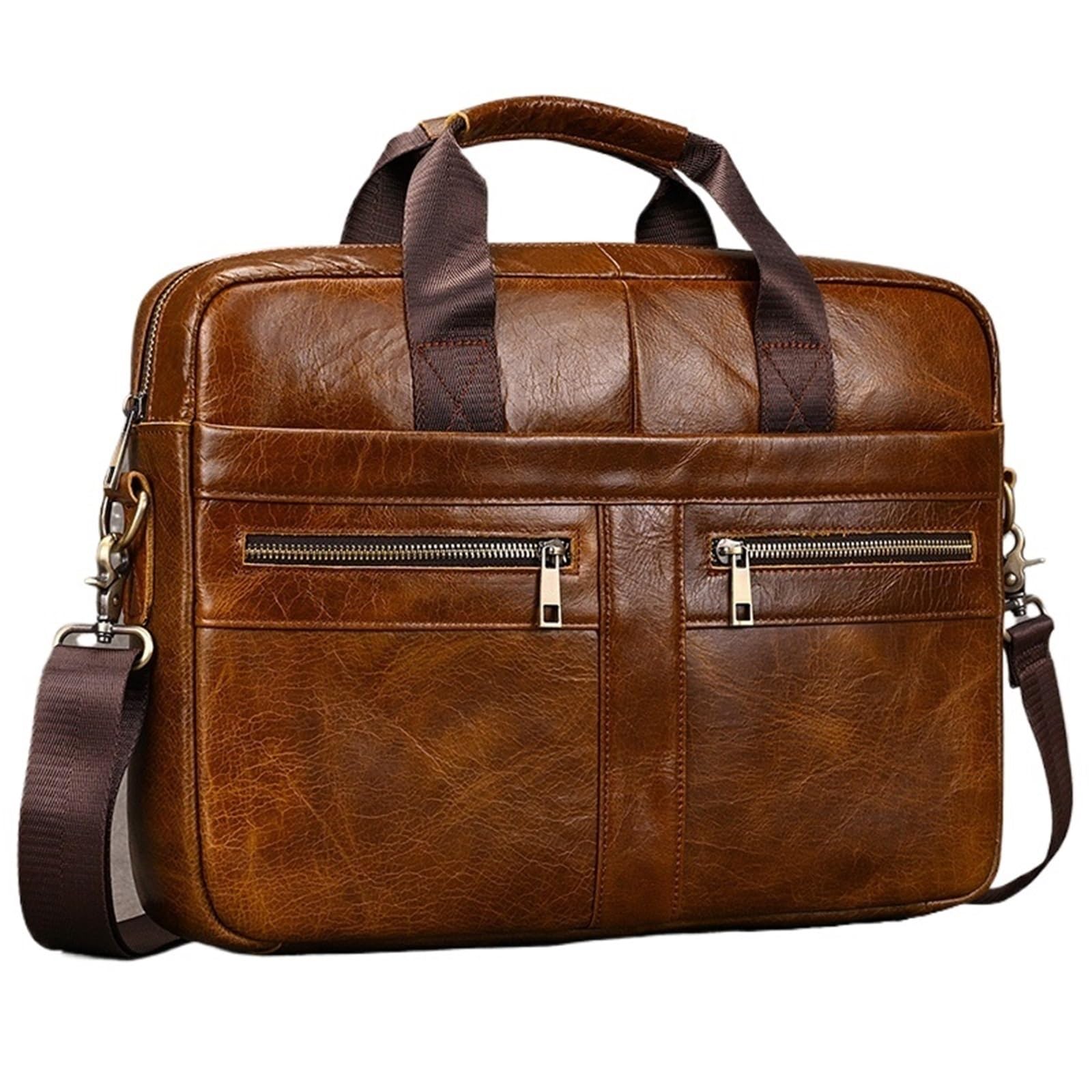 Bolso Mensajero De Cuero Bolso de negocios cuero genuino for hombre, maletín for portátil 15 pulgadas, bolso bandolera for documentos A4, trabajo for mensajes En Viaje De Negocios