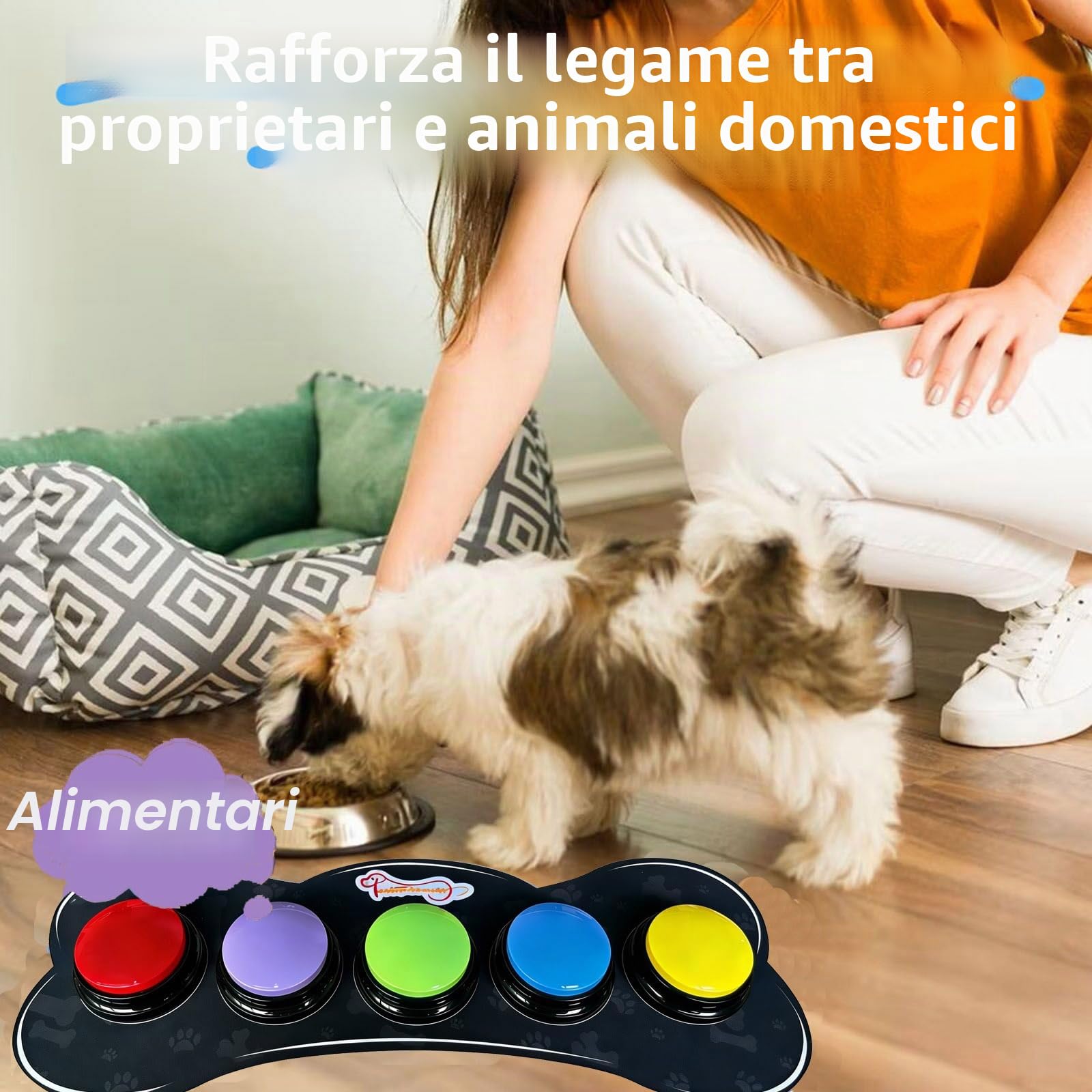 Set di 5 pulsanti per cani multicolori con tappetino in gomma per la comunicazione, tasti parlanti per cani con 50 adesivi, tasti per animali domestici, addestra il tuo cane a dire