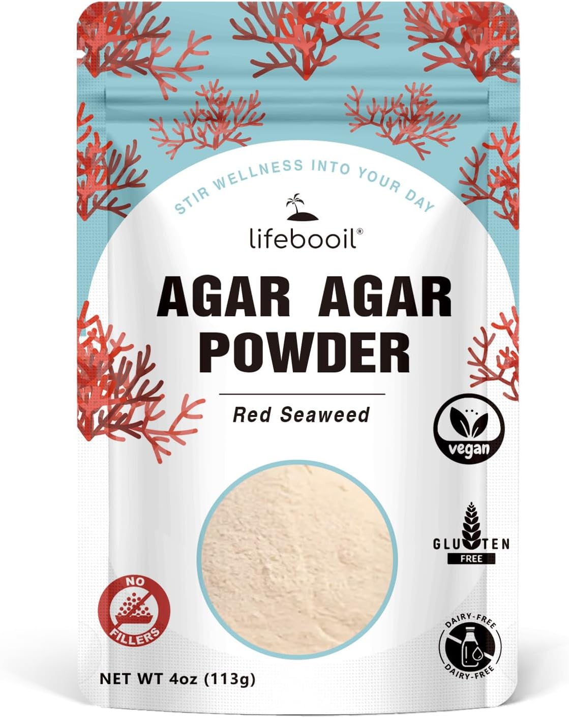 Agar Agar Powder, Vegan Unflavored Gelatin Substitute, NonGMO, Gluten Free, No Additives and