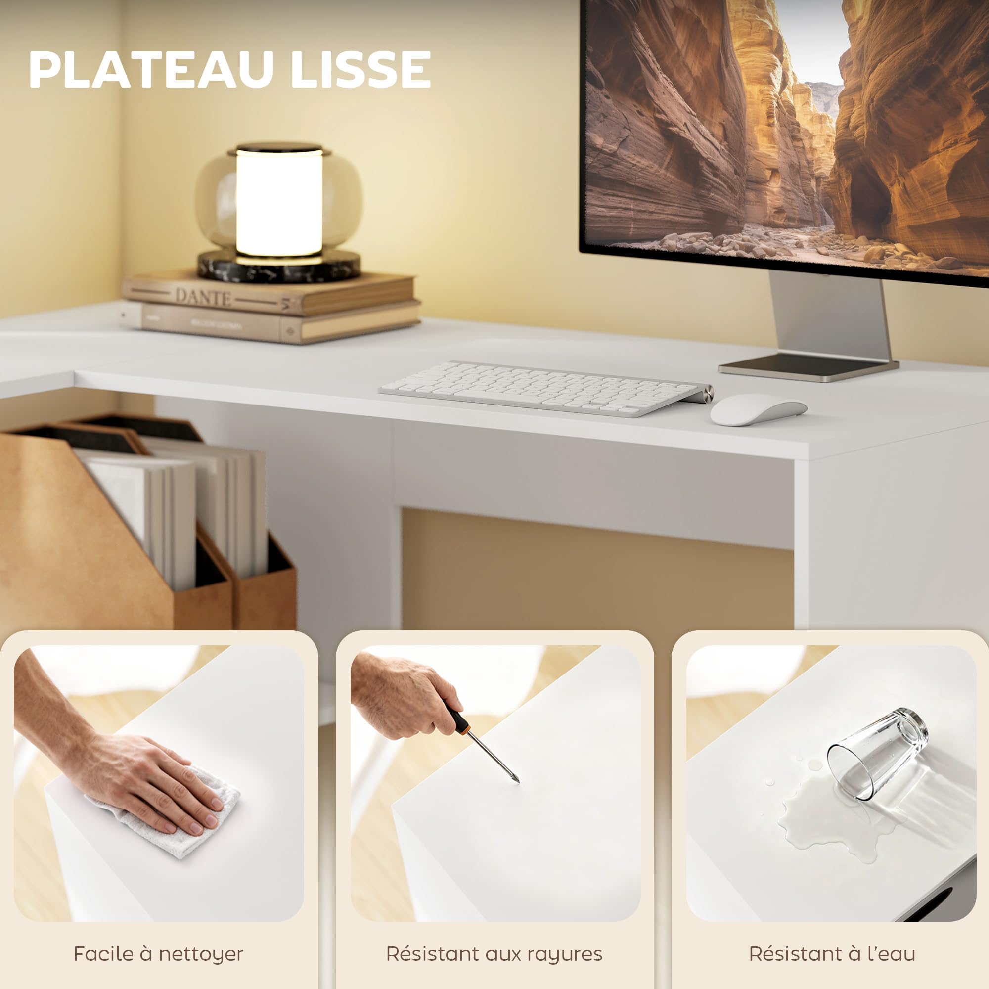 HOMCOM Bureau d'angle Forme L avec Tiroir en Tissu 110 x 100 x 75 cm Blanc