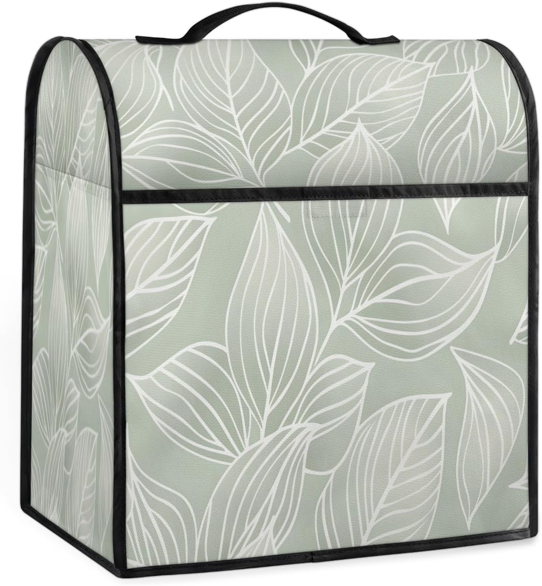 Kitchen Aid Mixer Cover Simple Pattern Green Stand Mixer Cover Compatible with 6-8 Quarts Stand Mixers, Dust Covers with Zipper Pocket Foldable Washable Kitchen Aid Organizer Bag