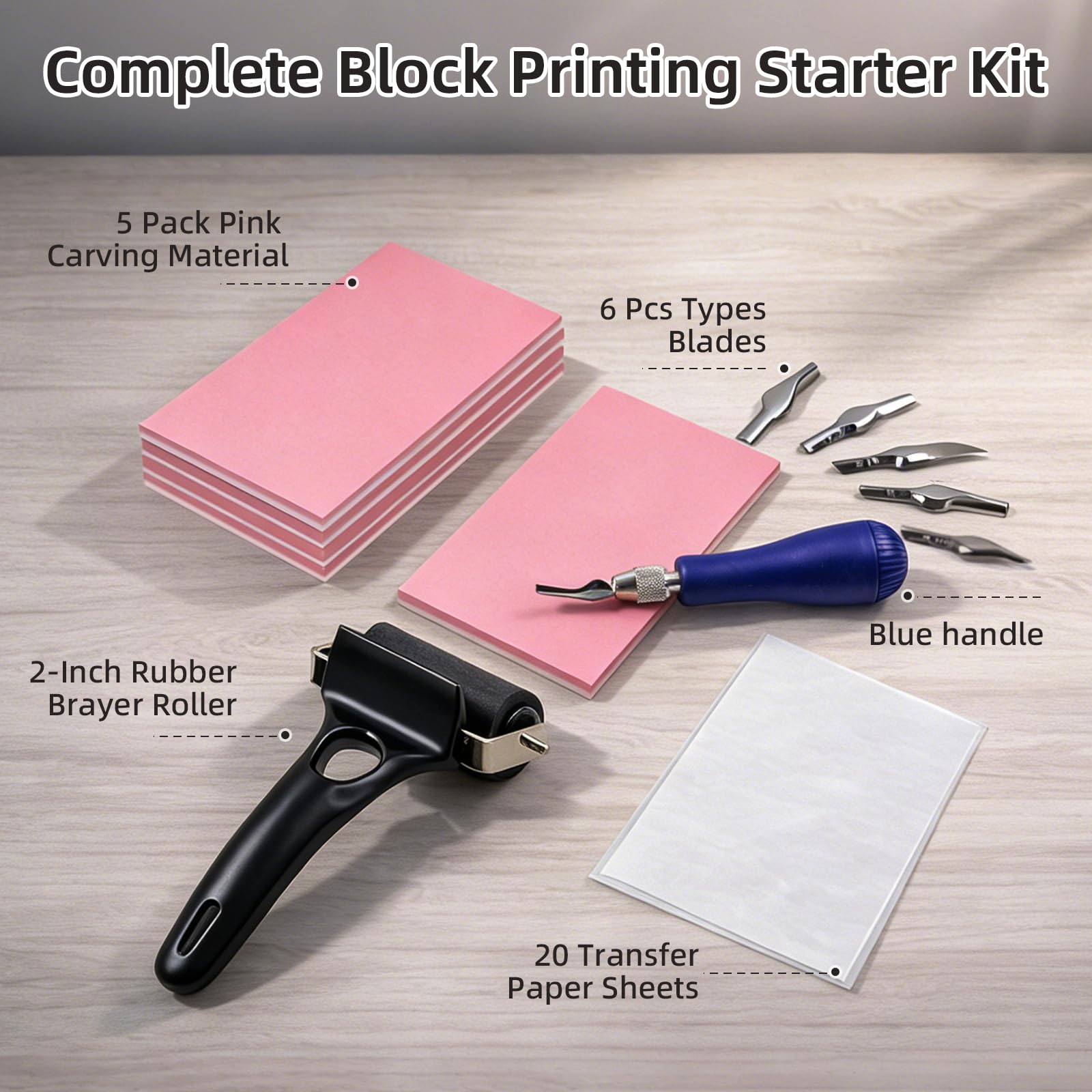 Falling in Art Linocut Kit para impresión, kit de impresión de tallado de sellos de goma con bloques de linóleo y trenzador, suministros de impresión de bloques para principiantes y artistas