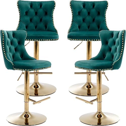 Miniatura 6 de Juego de 2 taburetes de bar giratorios de terciopelo, altura ajustable de 25 a 33 pulgadas, taburetes de bar con respaldo, sillas de bar para altura