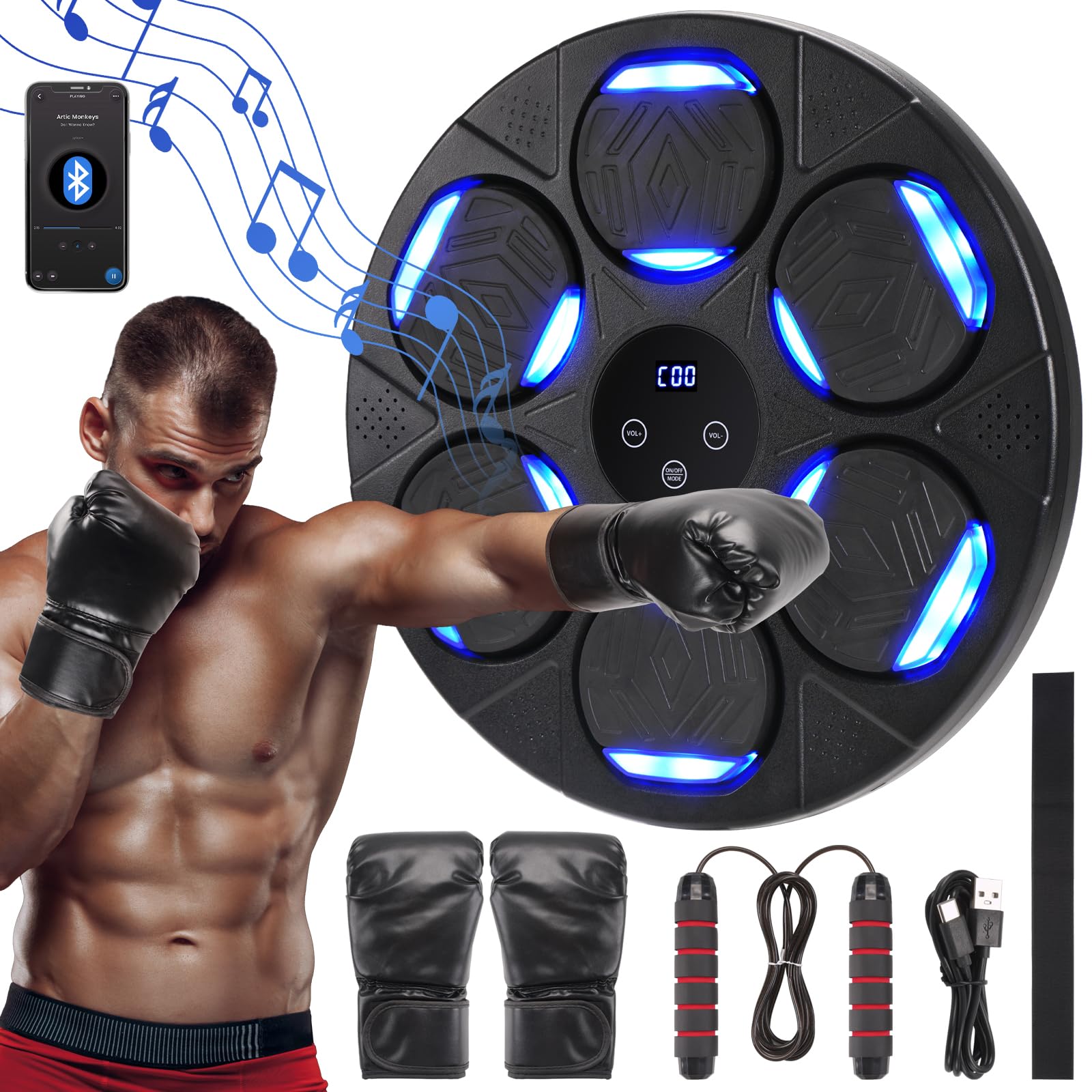 2025 Bluetooth Music Boxing Machine - Smart Music Boxing Machine for Adults, Kids, Boxing Machine Wall Mounted Music, Boxing Training Equipment for Home, Gym, with Premium Boxing Gloves
