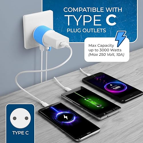 Miniatura 5 de Adaptador de enchufe de viaje europeo con USB dual, para la mayoría de Europa, tipo C (U2U-9C), funcionará con teléfonos celulares, cámara, laptop,
