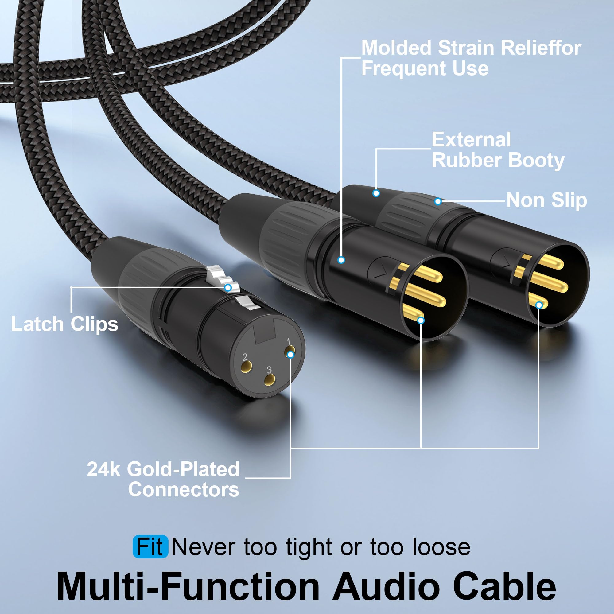 HOSONGIN Cable divisor XLR – Cable en Y hembra a doble macho, cable adaptador de micrófono equilibrado para mezclador, interfaz de audio, podcast, escenario, sonido en vivo, grabación, PA, iglesia