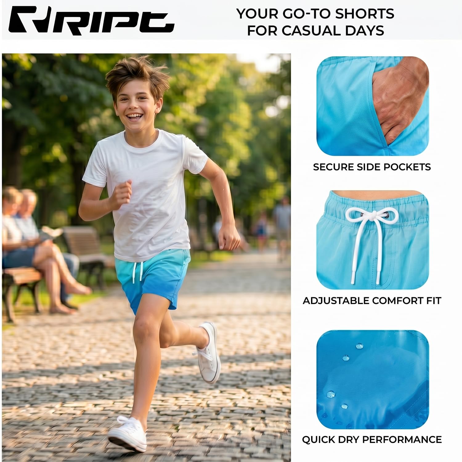 RIPT Bañador Niño Secado Rápido – Boardshort con Forro Malla, Protección UV 50, Pantalón Corto Surf Natación Playa Verano