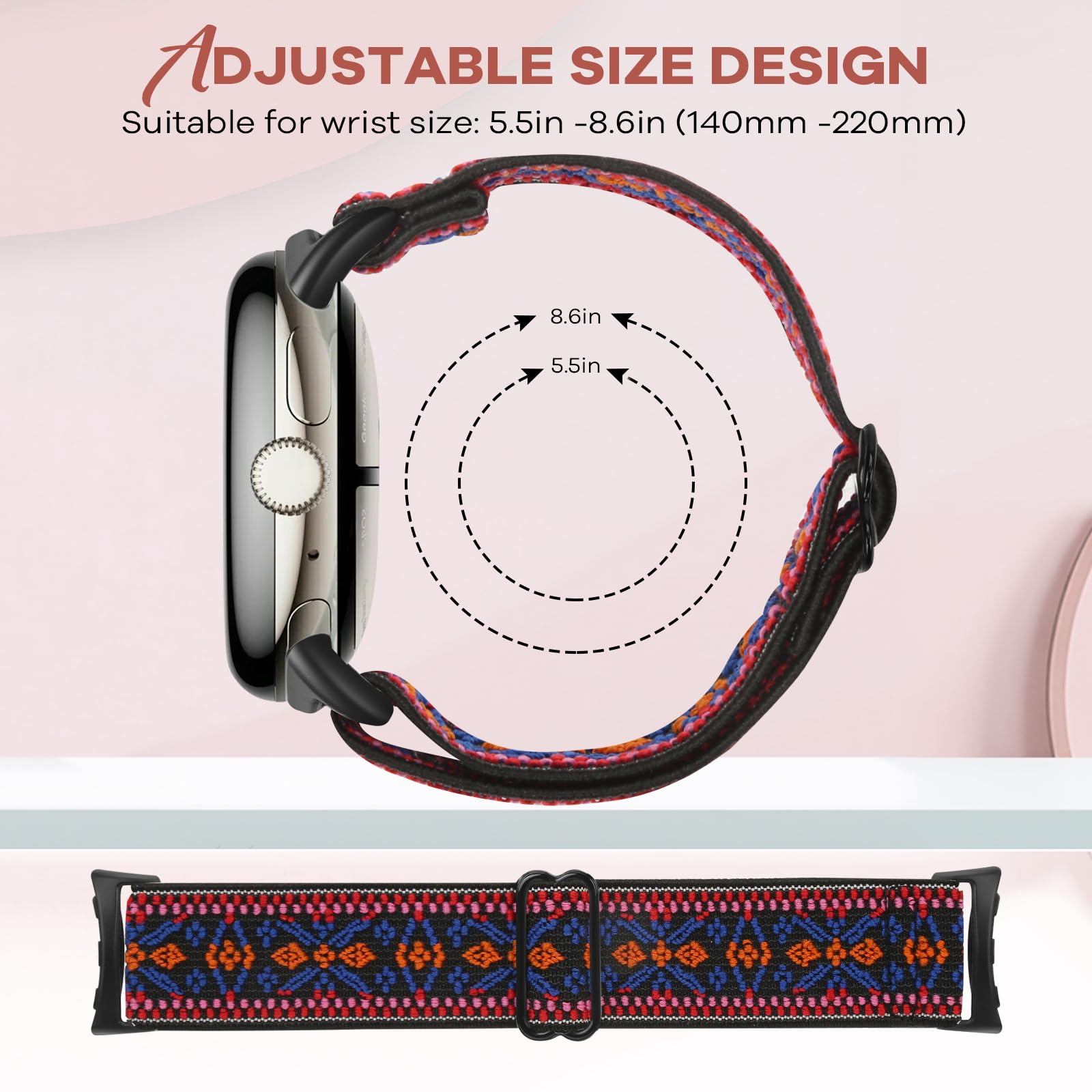 BTTNG Elastic Watch Straps Compatible with Google Pixel Watch 4/3 41mm/Pixel Watch 2/1 Bands for Women Men, Adjustable Stretchy Sport Nylon Bands Replacement Wristbands 3 Pack - 4