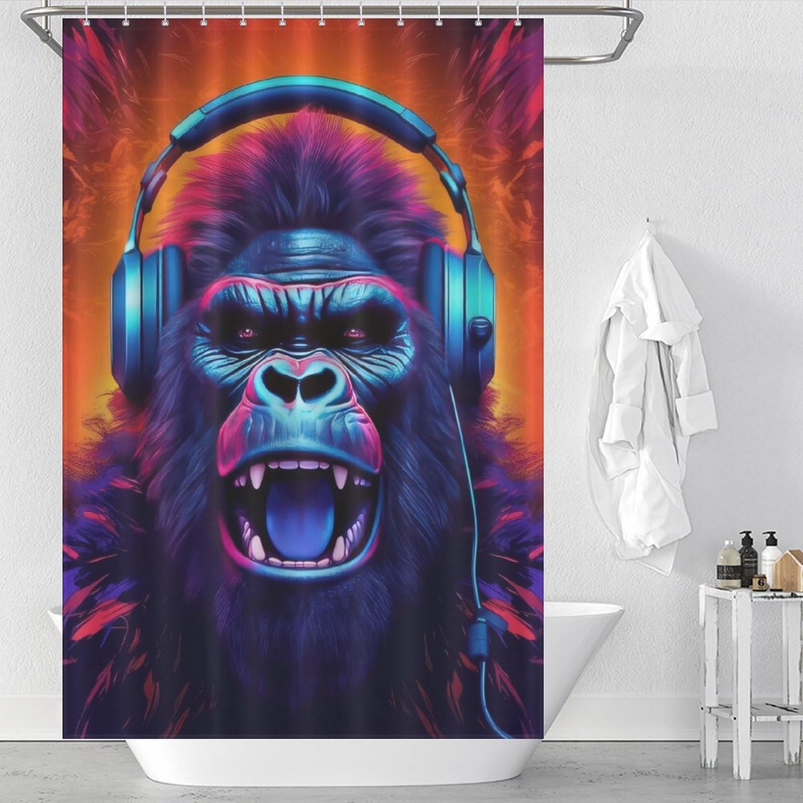 Rideau de douche singe DJ musique rideau tissu lavable salle de bain