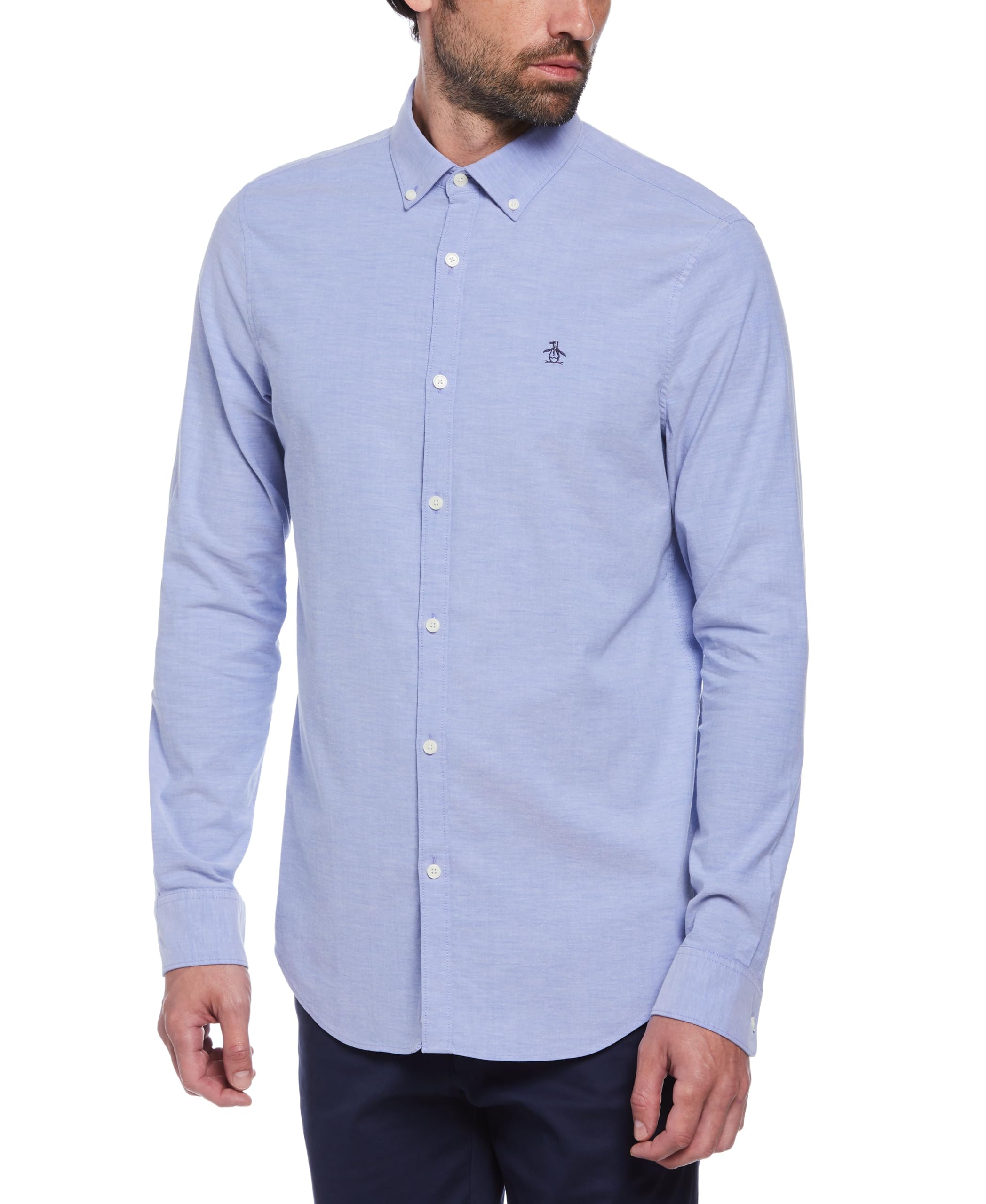 Original Penguin Men's EcoVero™ Oxford Stretch Shirt Long Sleeve 100% Cotton - Amparo Blue