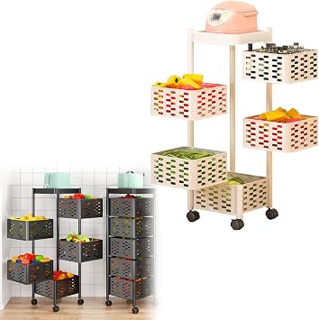 Rolling Storage Cart, Storage Rolling Cart with Wheels, White, 79x29cm, High Capacity, with Brake On Casters, for Storing Organizing Fruit Vegetables Eggs Snacks Breads