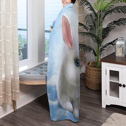 Miniatura 4 de Manta de invierno con bonito conejo, manta ligera de franela de forro polar, cálida y acogedora para ropa de cama y sofá de invierno, 50 x 60