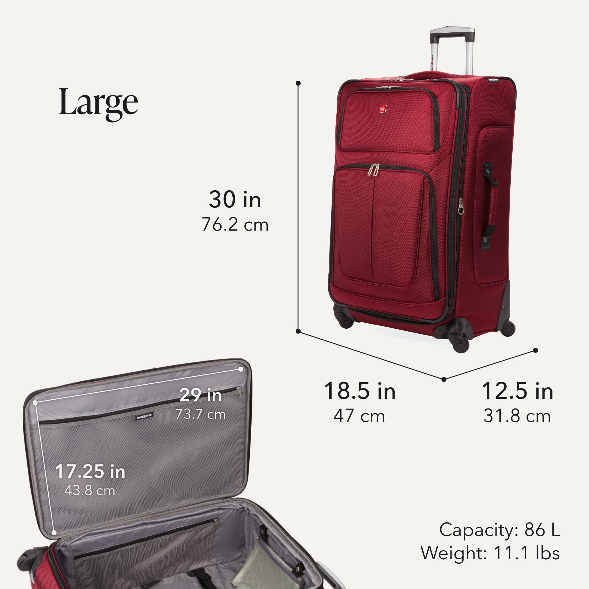 SwissGear Sion Softside Expandable Roller Luggage, Burgundy, 3-Piece Set (21/25/29) view 4