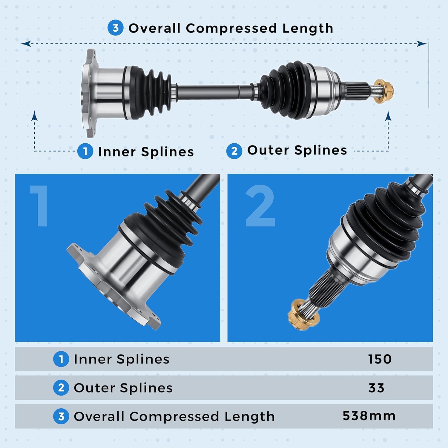 Pair Front CV Axle Shaft Assembly for 4WD 1999-2006 Chevy Silverado GMC Sierra 1500 Tahoe Yukon Escalade