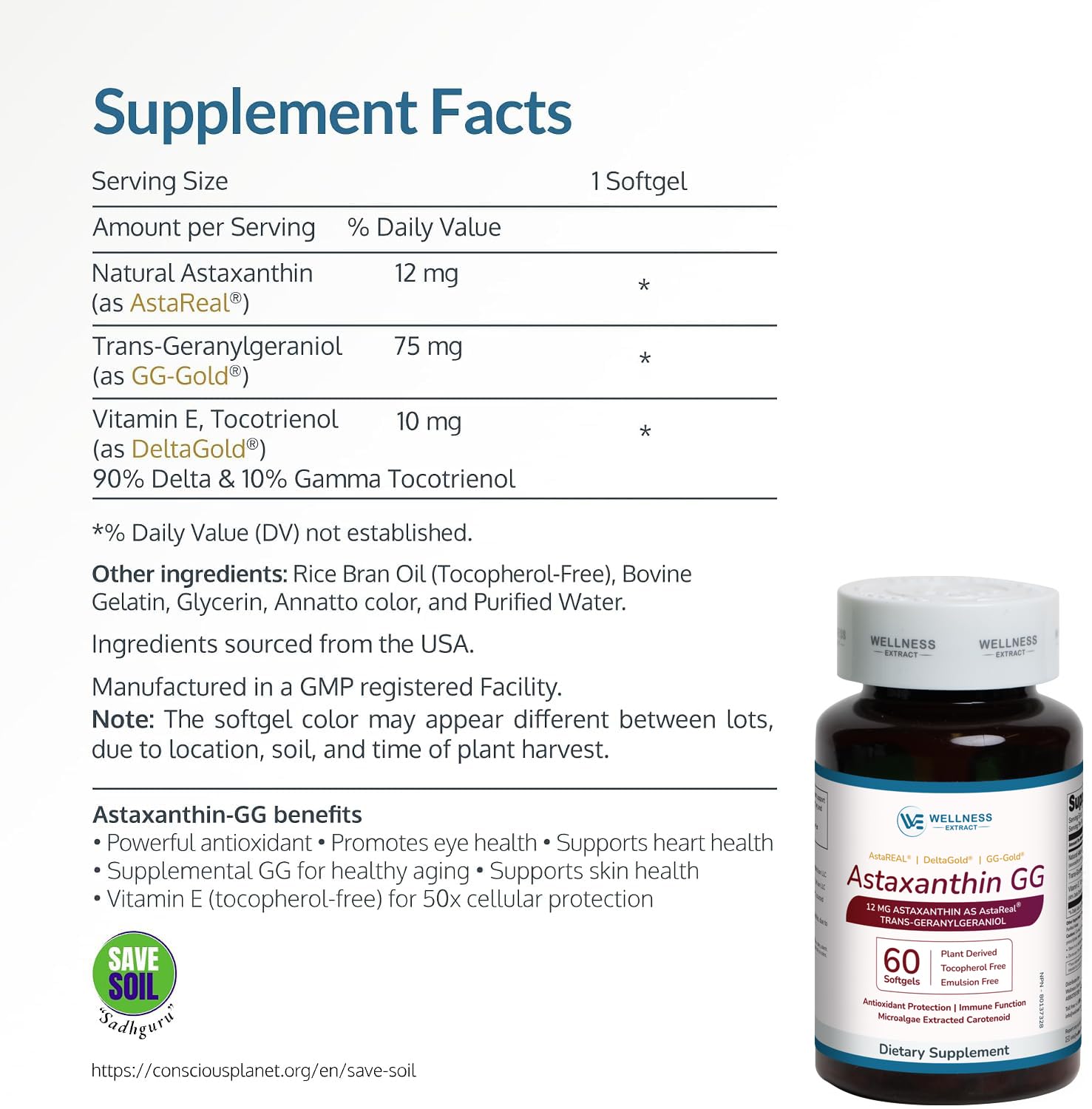 Astaxanthin 12mg Supplement – AstaREAL Sourced from Microalgae with GG-Gold® Geranylgeraniol & DeltaGold® Tocotrienols, Non-GMO, Gluten-Free, Antioxidant Support for Eye, Skin & Heart – 60 Softgels — Amazon image 3