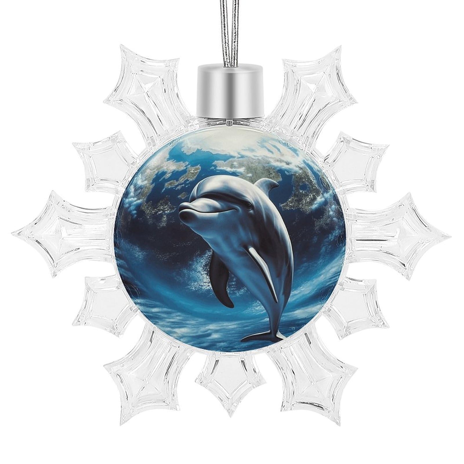 Dolphin Earth Snowflake Ornaments Cute Snowflake Pendant Exquisite Christmas Tree Ornaments for Christmas Weddings New Year Birthday Holiday Celebration
