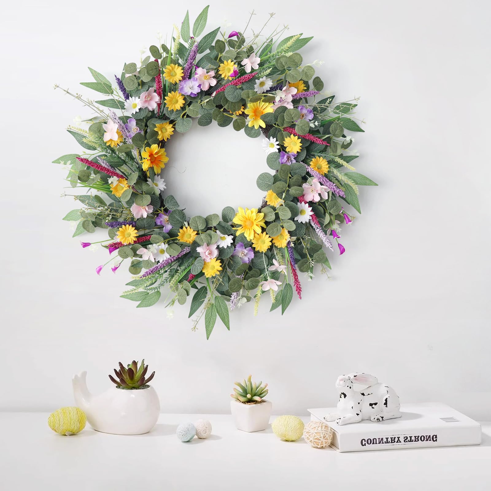 Ghirlanda di fiori artificiali da 58 cm, per interni ed esterni, fiori realistici, decorazione per matrimoni, San Valentino, fiori primaverili