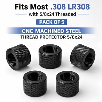 5-Pack 5/8 x 24 Steel Thread Protectors for .308 LR308 | Helps shield exposed threads from dust, debris and everyday wear during storage, handling or transport.