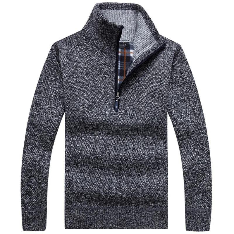 Men's Thick Warm Knitted Pullover Solid Long Sleeve High Neck Half Zipper Sweaters2
