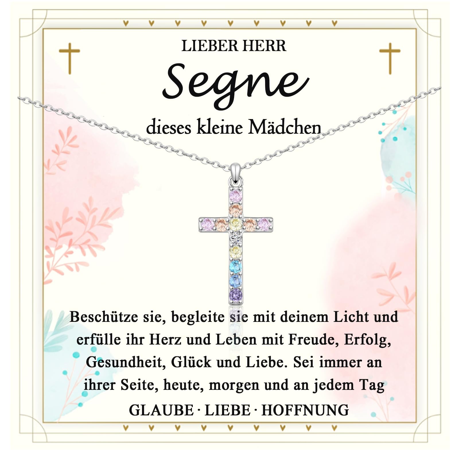 FAOMZQ Kommunion Geschenke für Mädchen, Kreuz Kette Halskette zur Erstkommunion Kommunion Konfirmation Taufe Firmung, Geschenk für Tochter Schwester Nichte Enkelin Patentochter von Mama Papa Taufpaten