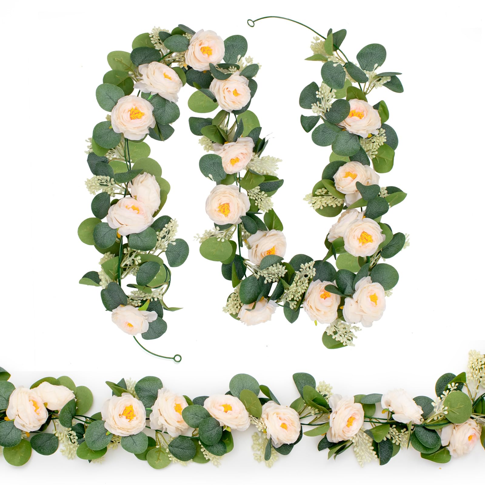 MAKHOT Eukalyptus-Girlande, künstliche grüne Girlanden, Blumendekoration, grüne Frühlingsgirlande, Kranz, Reben, Dekorationen für Tisch, Zuhause, Hochzeit, Kaminsims, Party, Champagner, 2 Stück