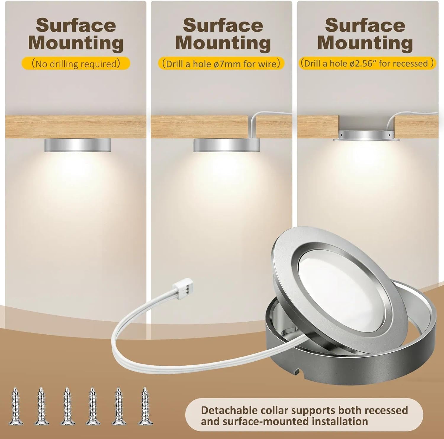 Smart Under Cabinet Lights Plug In, 6 Pack LED Puck Lights with App and Remote Control, CCT Tunable 2700K-7000K, Compatible with Alexa and Google Home, Dimmable Wired Lighting Kit for Kitchen,CRI 90+