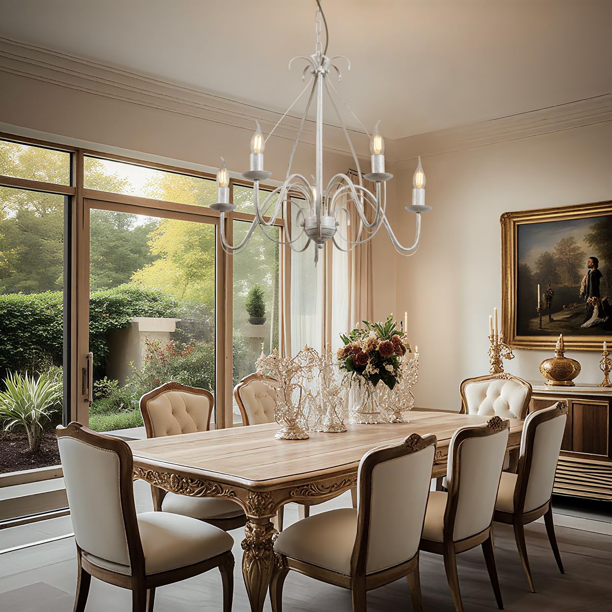 Qazqa giuseppe - Lustre italien - 5 lumière - Ø 600 mm - Crème - Classique/Antique, Rustique - éclairage intérieur - Salon
