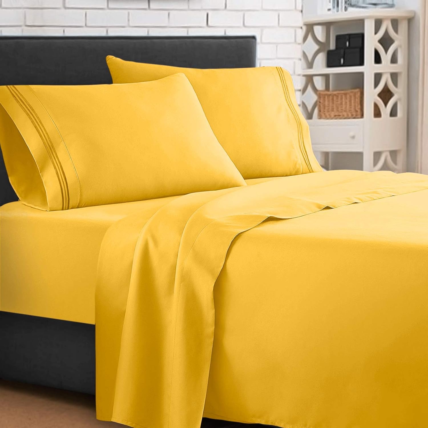 Clara Clark ® Supreme 1500 Collection 4pc Bed Sheet Set - Queen Size, Yellow