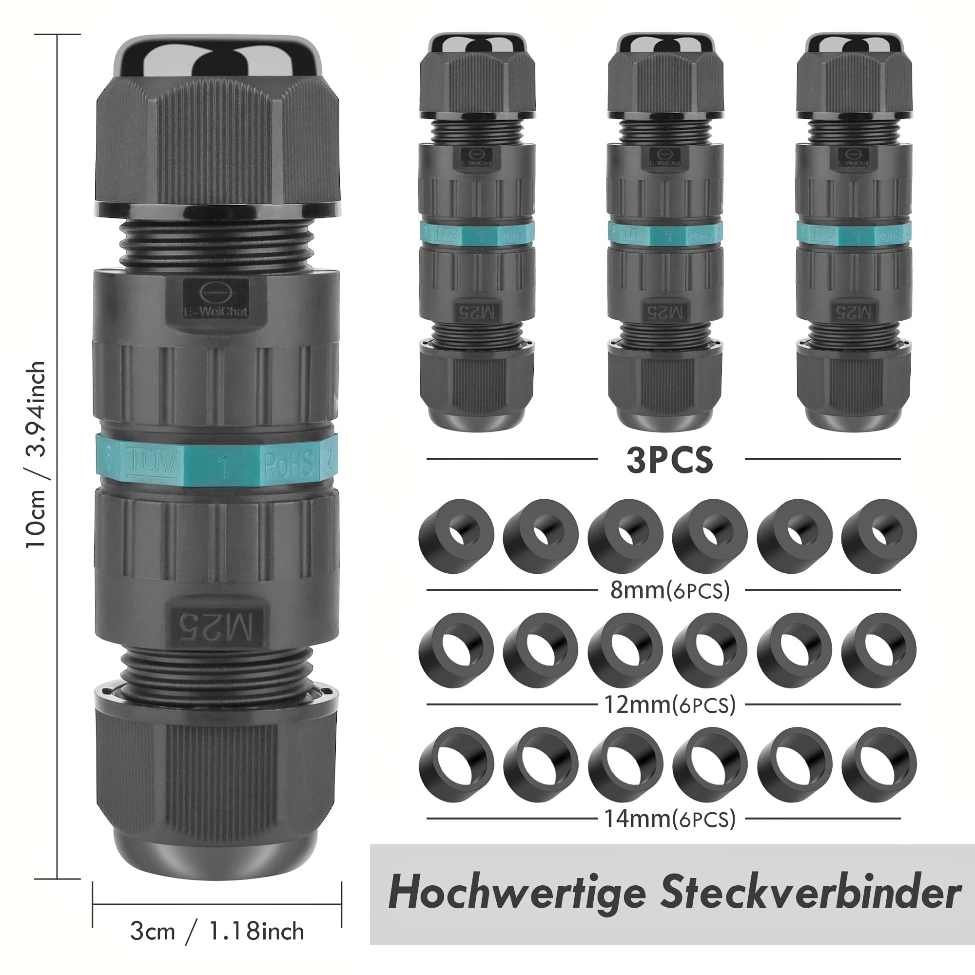 Conector de cable resistente al agua IP68, manguito de conexión de 5 pines para diámetro de 5-14mm, manguito de conexión, cable subterráneo, caja de conexión, resistente al agua, 3 unidades