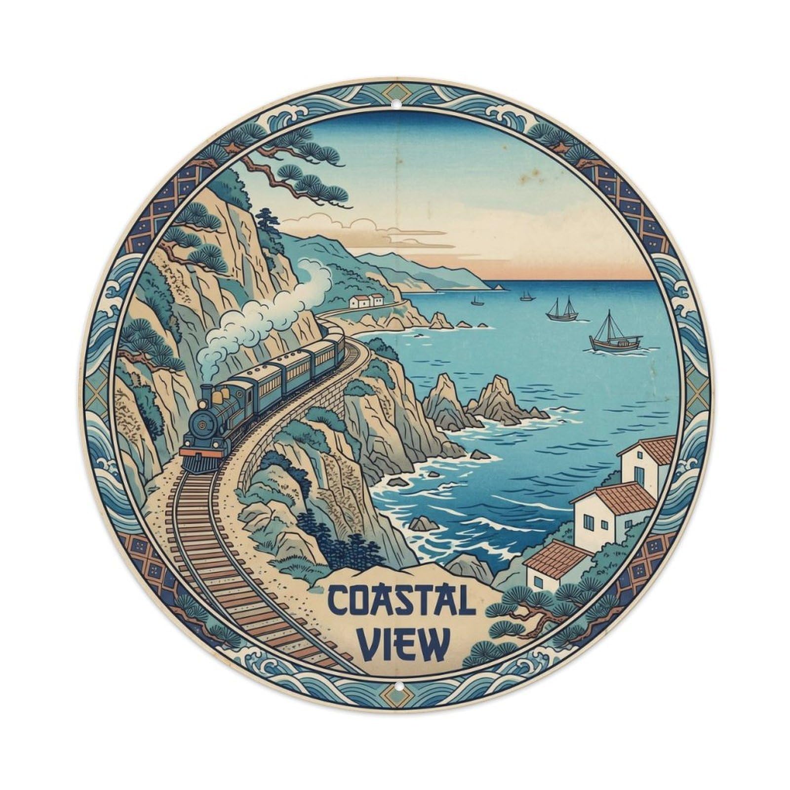 Okahys 8X8inch Classic Style Mallorca Train Coastal Route Map Journey Travel Metal Tin Sign