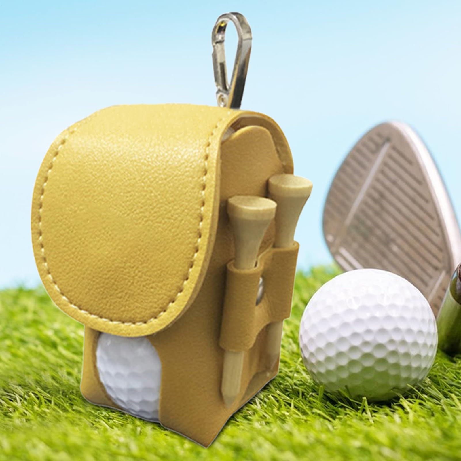 Pochette Golf Hommes Cuir PU Porte-Tees Ceinture Organisateur Balles Clip Transport