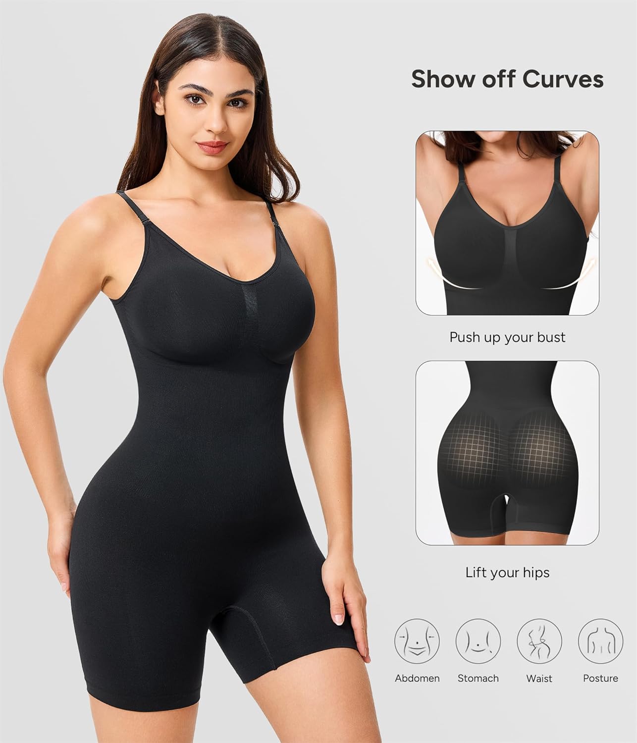 Nebility Shapewear Bodysuit for Women Tummy Control Body Suit Seamless Full Body Shaper Mid Thigh Shorts - Image 3