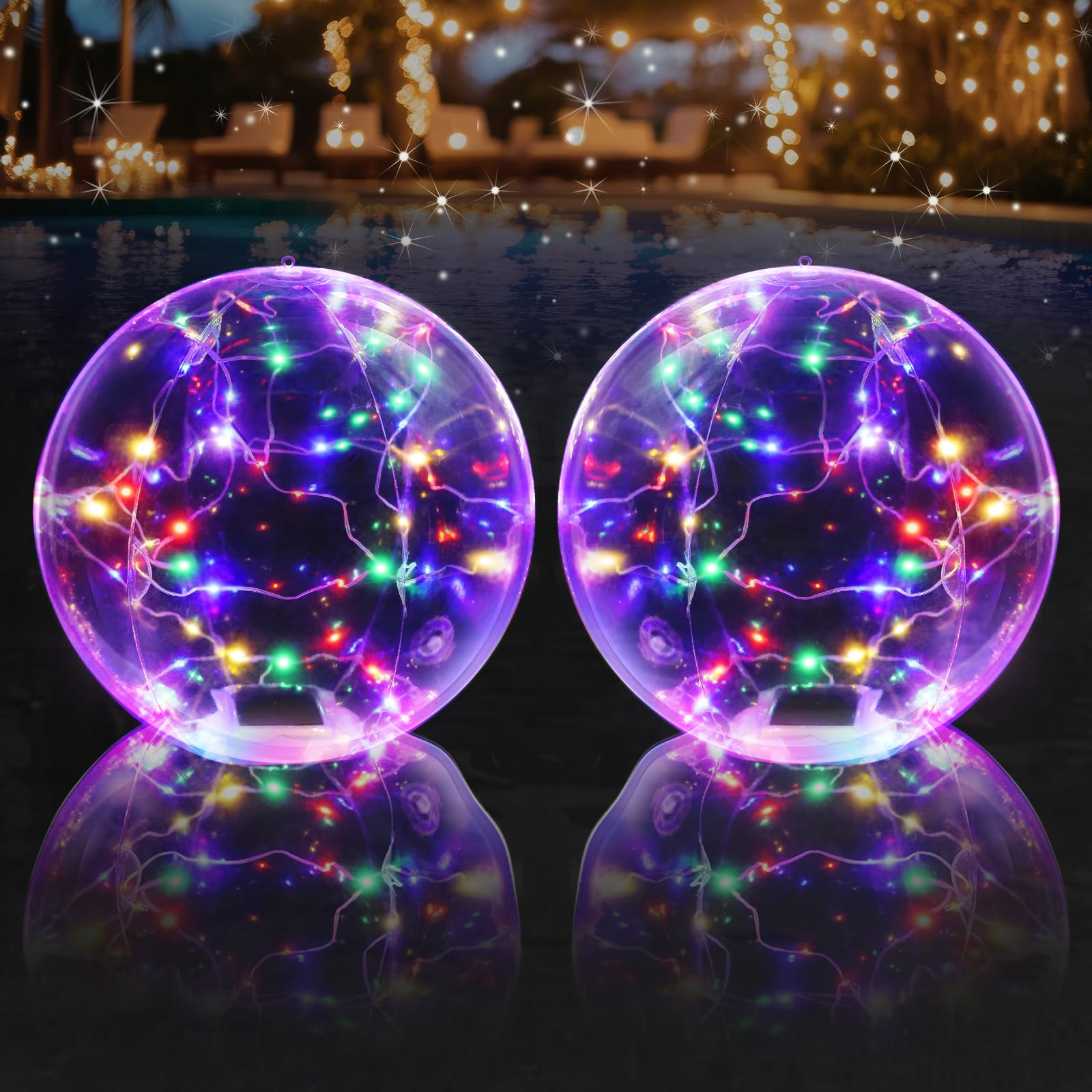 Photo 1 of Cootway Floating Pool Lights, 15 Inch RGB Colorful Solar Pool Light That Float, IP68 Waterproof Inflatable Light Up Pool Balls, Float or Hang Solar Floating Lights for Pool, Wedding, Party Decor - 2PC