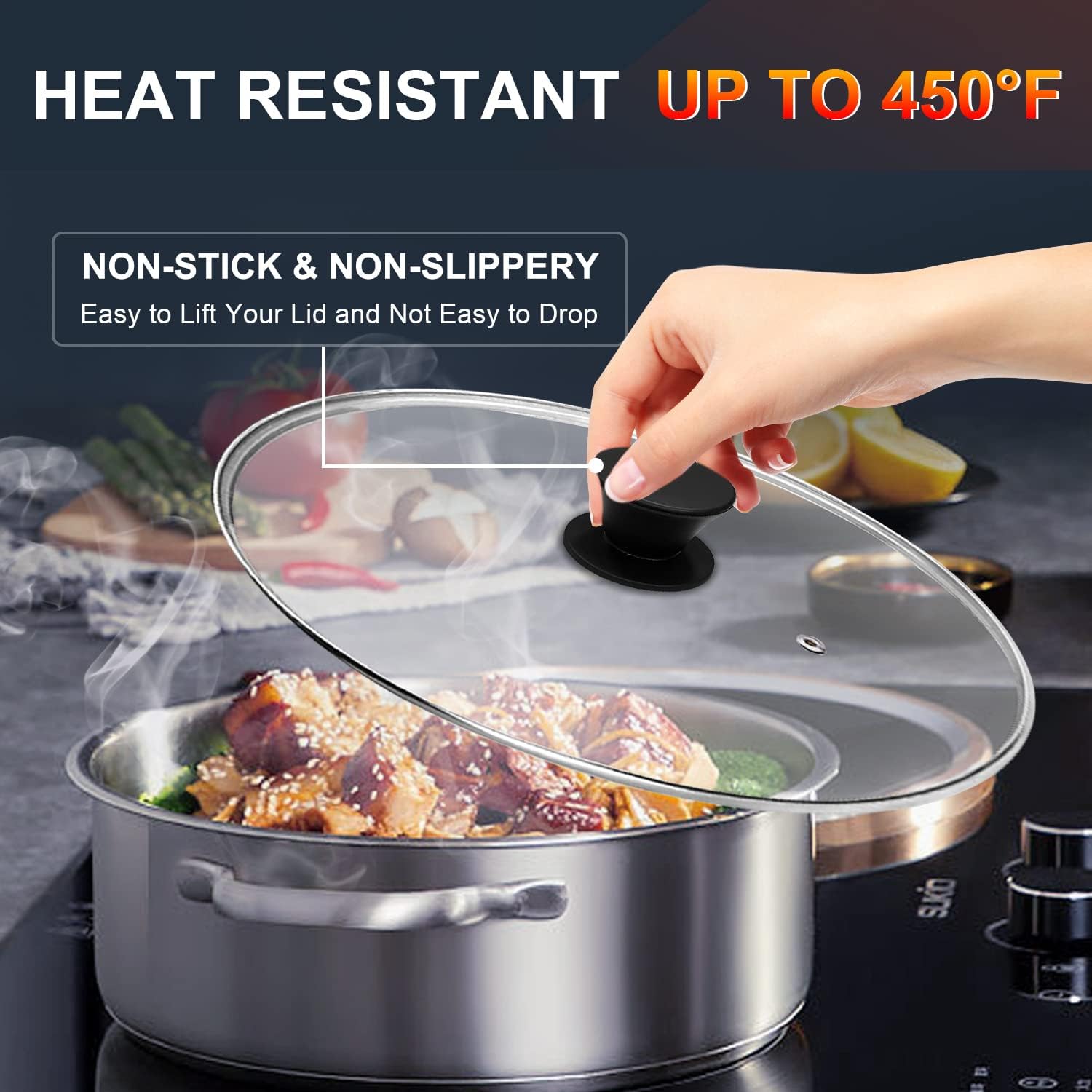 Walfos Universal Silicone Pot Lid Replacement Knob, Heat Resistant Pan Lid Holding Handles, BPA Free,Dishwasher Safe, Great for Slow Cookers, Skillets and Kitchen Cookware Covers, 1 Pack