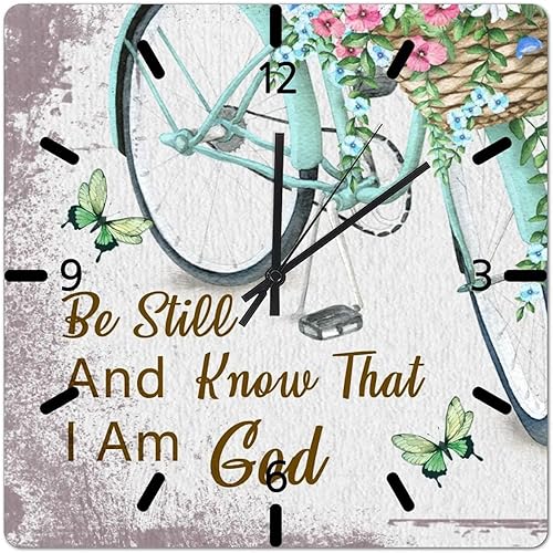 Reloj de pared de madera de 10 pulgadas con flores y bicicletas, reloj de pared vintage de estilo moderno y elegante, estilo toscano, silencioso,