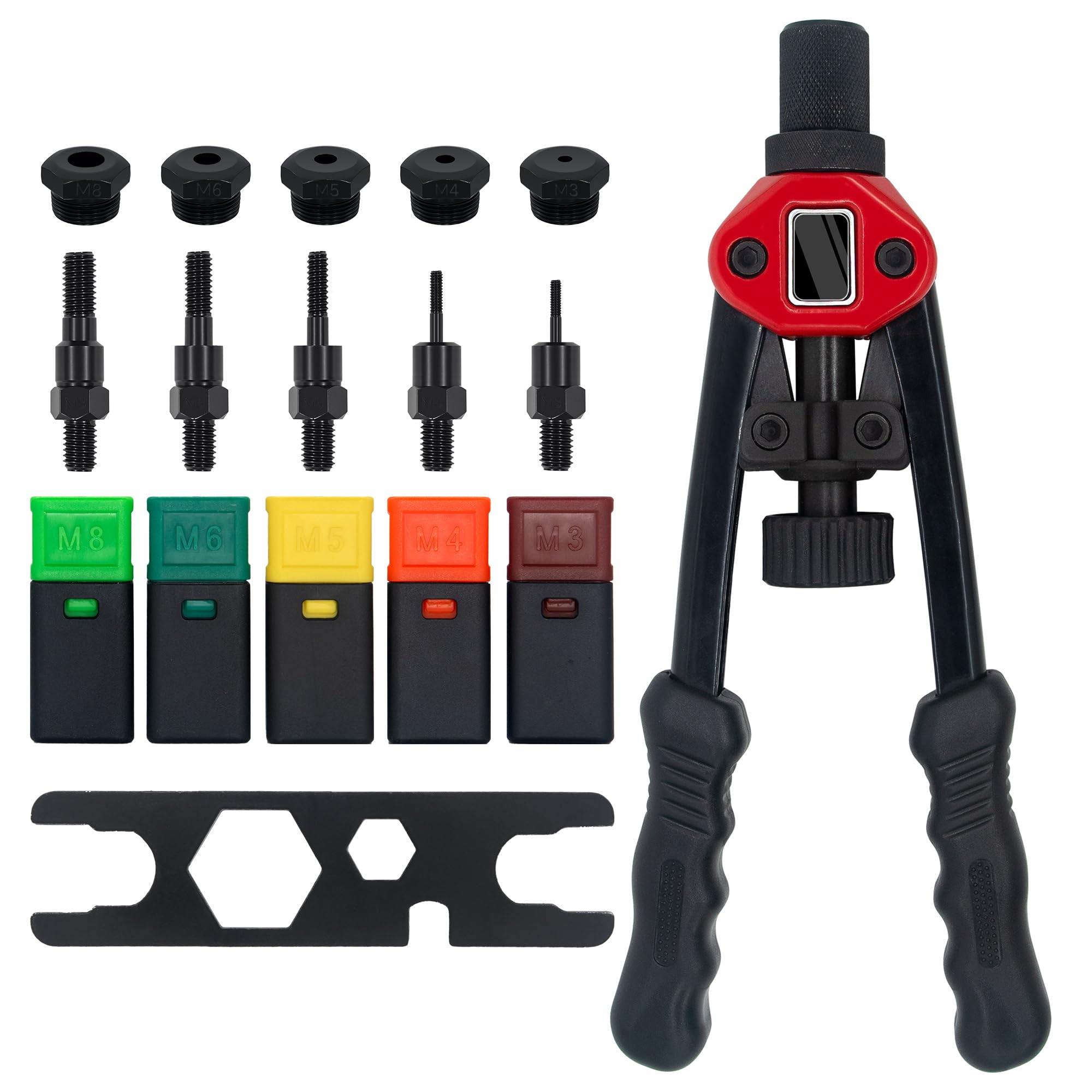 Kit di utensili per rivetti da 35,5 cm con 5 mandrini metrici, rivettatrice manuale professionale