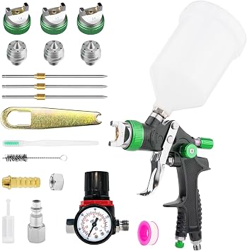 HVLP Spray Gun Kit with 1.4/1.7/2.0mm Nozzles, Professional Car Paint Spray Gun Wall Repair Furniture Refinishing Painting Gun, Gravity Feed Paint Sprayer Gun 2008PRO
