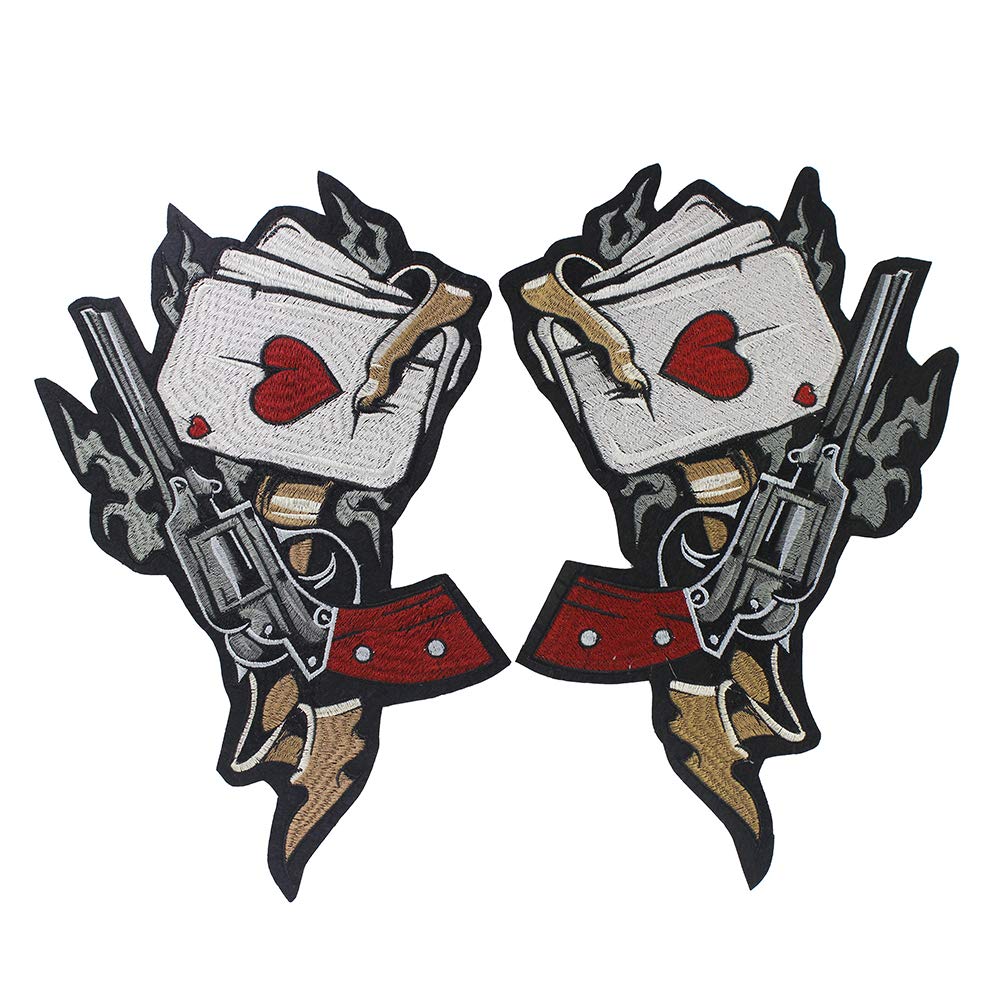 Emdomo Multicolors Gun Poker Applique Clothing Embroidery Patches Iron On Sticker Diy Big Biker Jacket Badge 1 Pair
