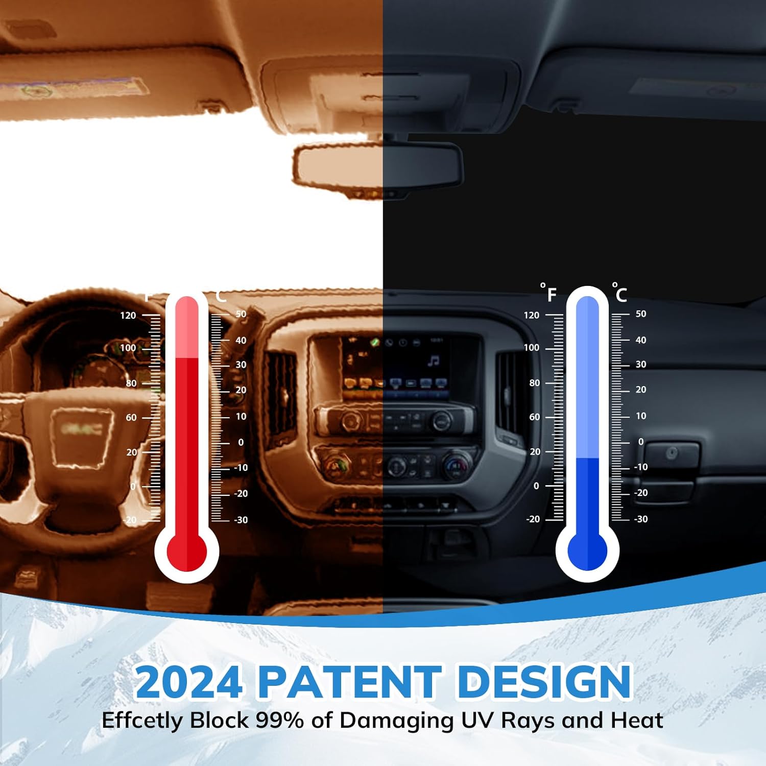 Front Windshield Sunshade Compatible with GMC (2019-2024) Sierra 1500 2500 3500 SLT, AT4, Denali Pickup Accessories - 210T Double Layer Foldable Front Sun Shield Protector