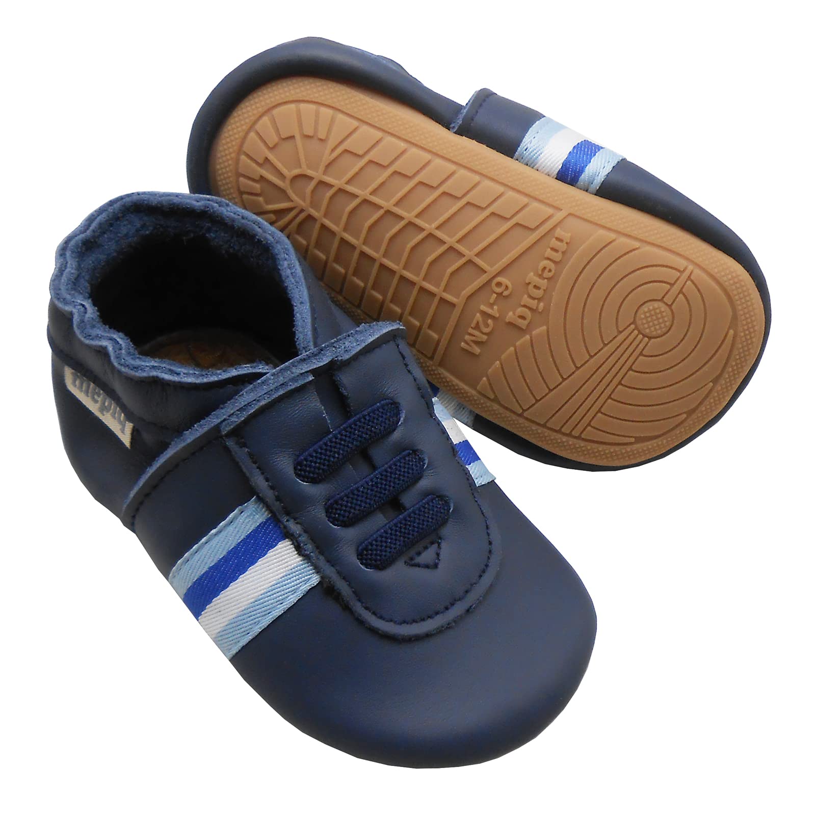 mepiq Baby Moccasins Soft Leather Shoes for Boys Girls Toddler, Anti-Puncture Rubber Sole Slippers for First Walking Crawling Crib Shoe, 18-24 Months Blue